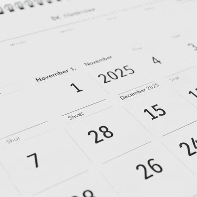 Calendar with November 1, 2025 and December 15, 2025 highlighted
