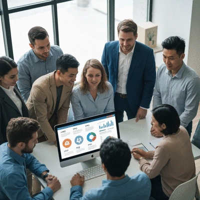 Diverse group of people discussing health insurance options with a financial advisor, representing different plan types