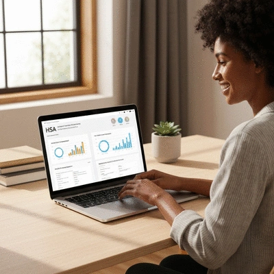 Person using a laptop to review healthcare expenses and HSA statements, showing effective HSA management