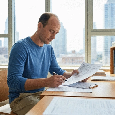 Person reviewing health insurance documents at a desk