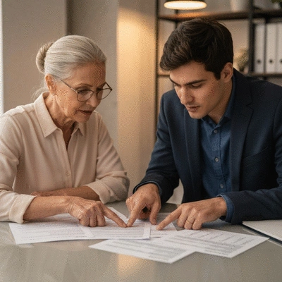 People reviewing health insurance documents on a table