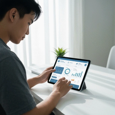 Person using a tablet to manage finances, with a focus on health savings and smart financial planning