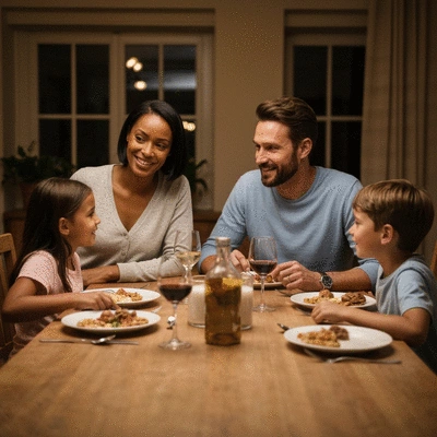 Family consulting with a health insurance advisor, looking at documents