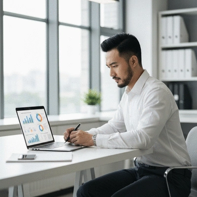 Person comparing health insurance plans on a laptop with charts and data