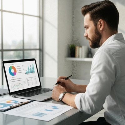 Person reviewing health savings account benefits on a laptop, with a focus on financial planning documents