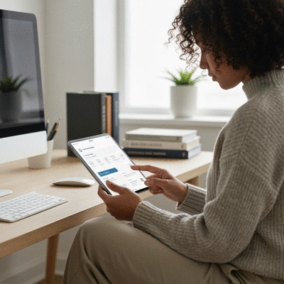 Person using a tablet to research health insurance options